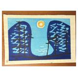 Signed Vintage MCM Art Ogo Tomonosuke Japanese Seascape Print - "Moon"