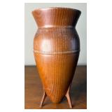 Wonderful Signed Mid Century Modern Teak Footed Vase