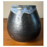 Signed Matte Black & Blue Studio Pottery Vase