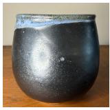 Signed Matte Black & Blue Studio Pottery Vase