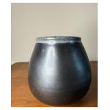 Signed Matte Black & Blue Studio Pottery Vase