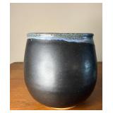 Signed Matte Black & Blue Studio Pottery Vase