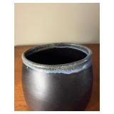 Signed Matte Black & Blue Studio Pottery Vase