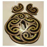 Vintage Margot De Taxco Sterling Silver Enamel Brooch & Earring Set