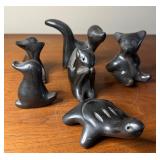 Lot of Vintage Black on Black Pottery Animal Effigies