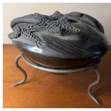 Vintage Jose Quezada Mata Ortiz Black on Black Lizard Vase Pot