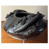 Vintage Jose Quezada Mata Ortiz Black on Black Lizard Vase Pot
