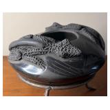 Vintage Jose Quezada Mata Ortiz Black on Black Lizard Vase Pot