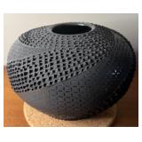 Vintage Ismael Sandoval Black on Black Geometric Pottery Vase
