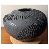 Vintage Ismael Sandoval Black on Black Geometric Pottery Vase