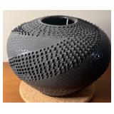 Vintage Ismael Sandoval Black on Black Geometric Pottery Vase