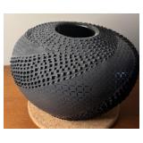 Vintage Ismael Sandoval Black on Black Geometric Pottery Vase