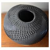 Vintage Ismael Sandoval Black on Black Geometric Pottery Vase