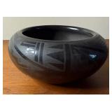 Vintage Blue Corn (Crucita Gonzalez Calabaza) Black on Black Pottery Bowl