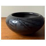 Vintage Blue Corn (Crucita Gonzalez Calabaza) Black on Black Pottery Bowl