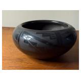 Vintage Blue Corn (Crucita Gonzalez Calabaza) Black on Black Pottery Bowl