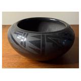 Vintage Blue Corn (Crucita Gonzalez Calabaza) Black on Black Pottery Bowl