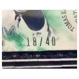 Artifacts 18/40 Triple Patch Card Including Jean-Sabastien Giguere, Phil Kessel And Tomas Kaberle Double Sleeved