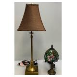 Two Small lamps One With Ornate Stainglass Shade 1= 24" Tall,  1= 11 1/4" Tall