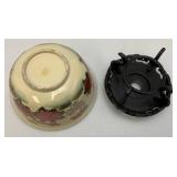 Vintage Japanese Kutani Bowl With Wood Base (Crazing Present Throughout Clearcoat) 3 3/4" T x 7 1/2"