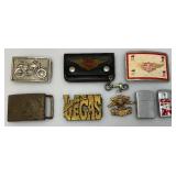 Misc. Collectibles Including Vintage Heavy Metal Belt Buckles Harley Davidson, Ford And More