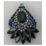 Vintage Large Juliana Multi Blue Colored Rhinestone Brooch 1 1/2" x 2 1/2"