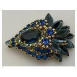 Vintage Large Juliana Multi Blue Colored Rhinestone Brooch 1 1/2" x 2 1/2"