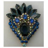 Vintage Large Juliana Multi Blue Colored Rhinestone Brooch 1 1/2" x 2 1/2"