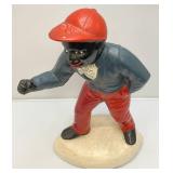 Vintage Heavy Cement Lawn Jockey With Fishing Pole And Fish 20"