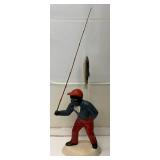 Vintage Heavy Cement Lawn Jockey With Fishing Pole And Fish 20"