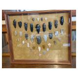 Framed Collection of 34 Native American Arrowheads and Points