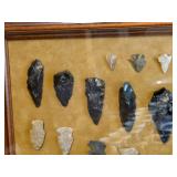 Framed Collection of 34 Native American Arrowheads and Points