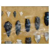 Framed Collection of 34 Native American Arrowheads and Points
