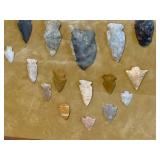 Framed Collection of 34 Native American Arrowheads and Points