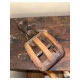 Antique Wooden Pulley Block with Iron Hook
