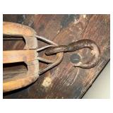 Antique Wooden Pulley Block with Iron Hook