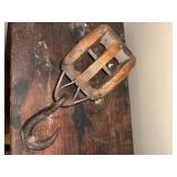 Antique Wooden Pulley Block with Iron Hook