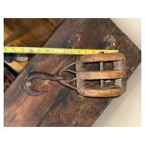 Antique Wooden Pulley Block with Iron Hook