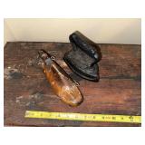 Antique Cast Iron Clothes Iron and Decorative Wooden Shoe Form