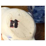 Blue and White Porcelain Hexagonal Jar with Lid and 2 Fish-Shaped Bowls