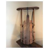 Vintage Wooden Snow Sled with Metal Runners and Steering Bar