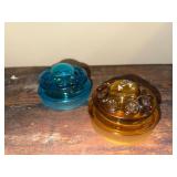 Pair of Vintage Glass Insulators in Blue and Amber