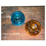 Pair of Vintage Glass Insulators in Blue and Amber