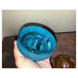 Pair of Vintage Glass Insulators in Blue and Amber