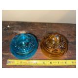 Pair of Vintage Glass Insulators in Blue and Amber