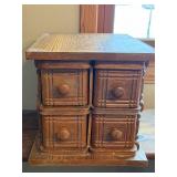 Vintage Wooden Four-Drawer Sewing Box with Decorative Detailing