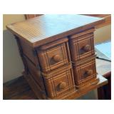 Vintage Wooden Four-Drawer Sewing Box with Decorative Detailing