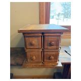 Vintage Wooden Four-Drawer Sewing Box with Decorative Detailing
