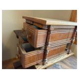 Vintage Wooden Four-Drawer Sewing Box with Decorative Detailing