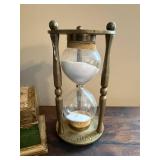 Decorative Brass Hourglass with Sand and Vintage Style Map Chest